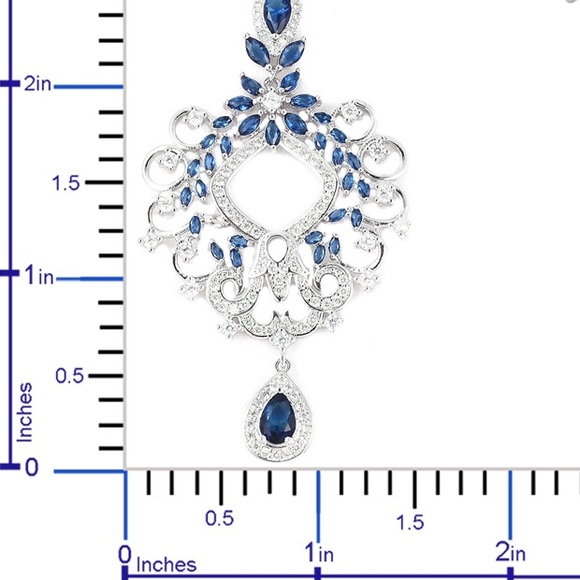 Simulated Blue Sapphire, Simulated Dia. Earrings - Picture 2 of 2